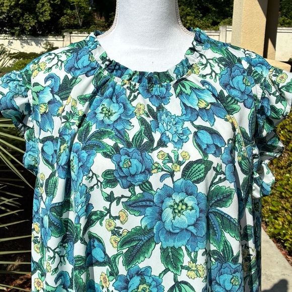 LOFT Blue and Green Floral Print Sleeveless Top Size 26 - Picture 3 of 5